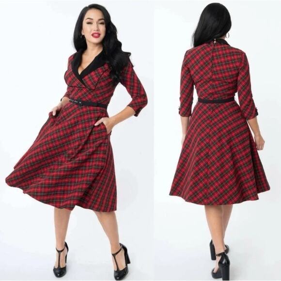 Unique Vintage Trudy Red Tartan Plaid Swing Dress 1950s Wm’s Sz 5X#711 - Picture 1 of 4